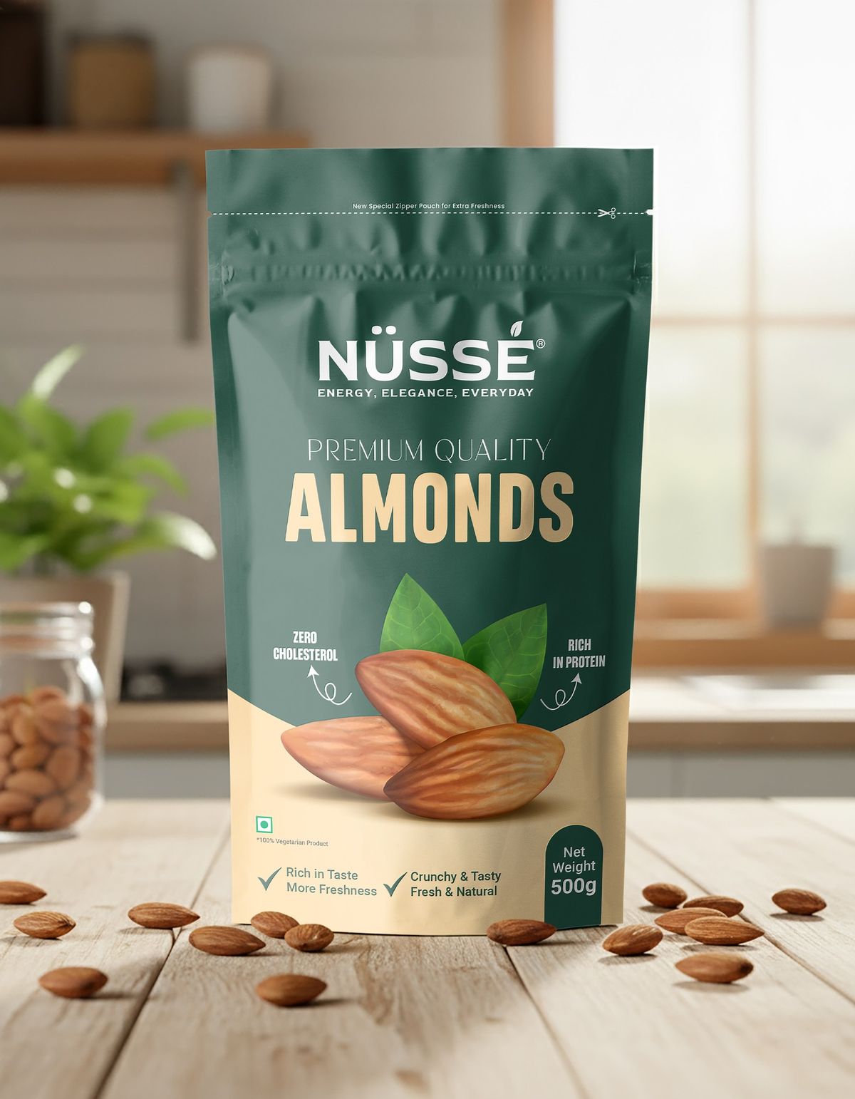 Packaging produk almond standing pouch